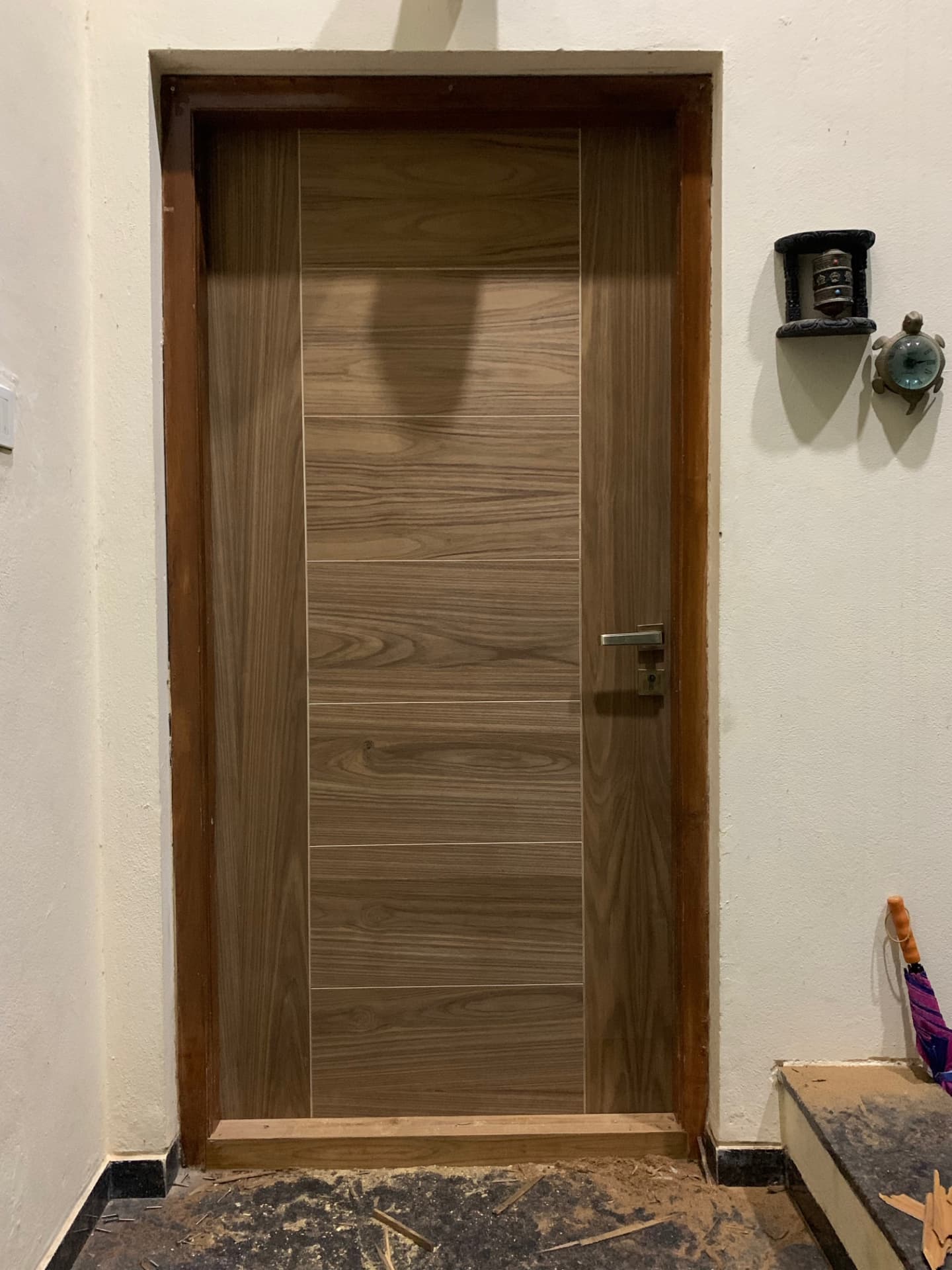Veneer door and frame during on-site installation